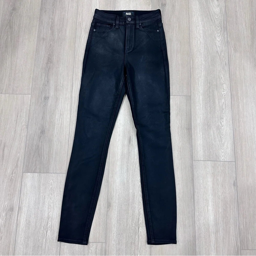 PAIGE coated cheeky high rise skinny jeans in black fog luke size 25